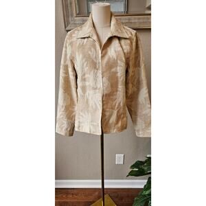Coldwater Creek Embroidered Floral Raffia Woven Blazer Jacket Women Size M Cream